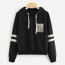 Shein Plus Contrast Sequin Hooded Sweatshirt