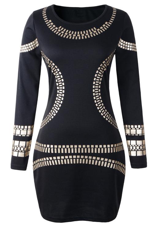 Shein Geometric Print Pencil Black Dress
