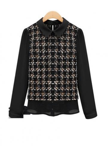 Rosewe Cute Puff Sleeve Shirt Collar Patchwork T Shirts