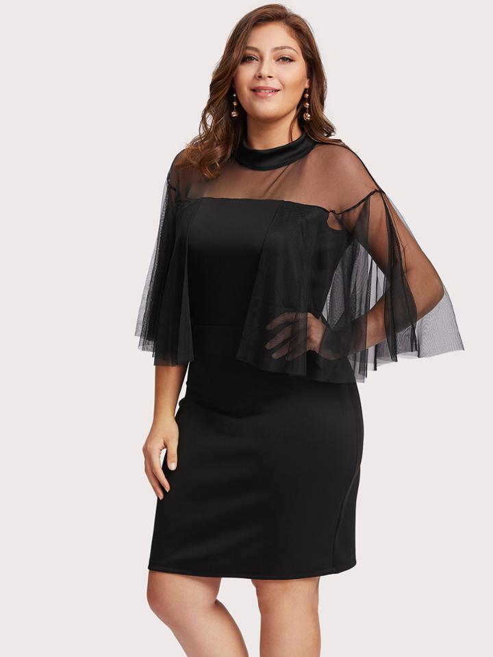 Shein Flounce Sleeve Mesh Contrast Dress