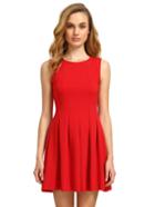 Shein Red Round Neck Sleeveless Pleated Flare Dress
