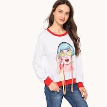 Shein Girl Print Front Ringer Sweatshirt