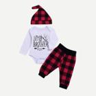 Shein Boys Letter Print Tee & Plaid Pants Set With Hat