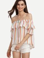 Shein Colored Vertical Striped Ruffle Off The Shoulder Blouse