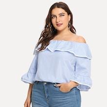 Shein Plus Contrast Binding Ruffle Layered Striped Top