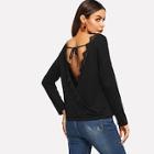 Shein Lace Trim Wrap Back Tee