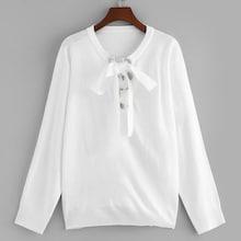 Shein Plus Grommet Lace Up Neck Sweater