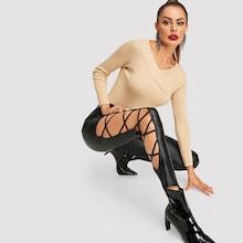 Shein Crisscross Side Pu Peg Leg Pants