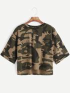 Shein Camo Print High Low Crop Tee