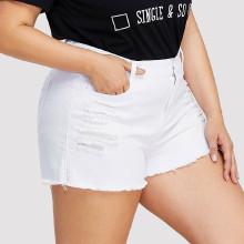 Shein Plus White Wash Distressed Denim Shorts