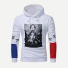 Shein Men Figure Print Cut And Sew Panel Hooded Sweatshirt