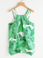 Shein Palm Leaf Print Keyhole Asymmetric Hem Cami Top