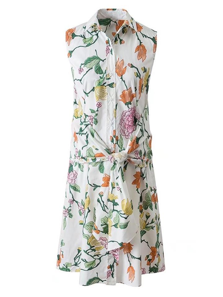 Shein Floral Print Knot Front Shirt Dress