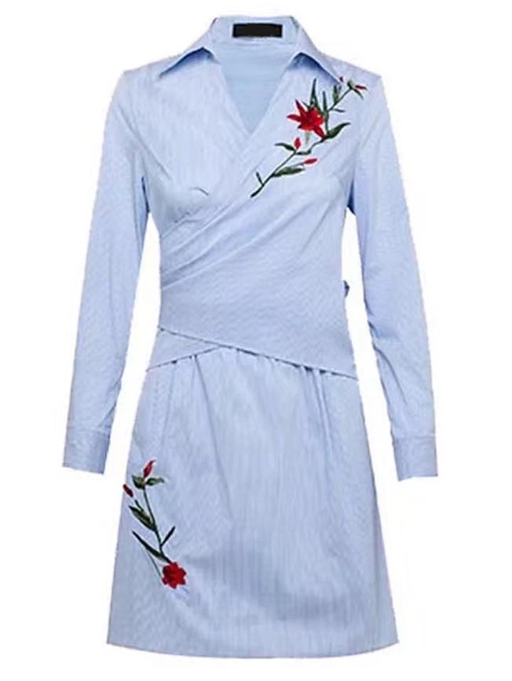 Shein Surplice Front Pinstripe Tie Back Wrap Dress