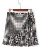 Shein Ruffle Trim Knot Waist Checkered Skirt