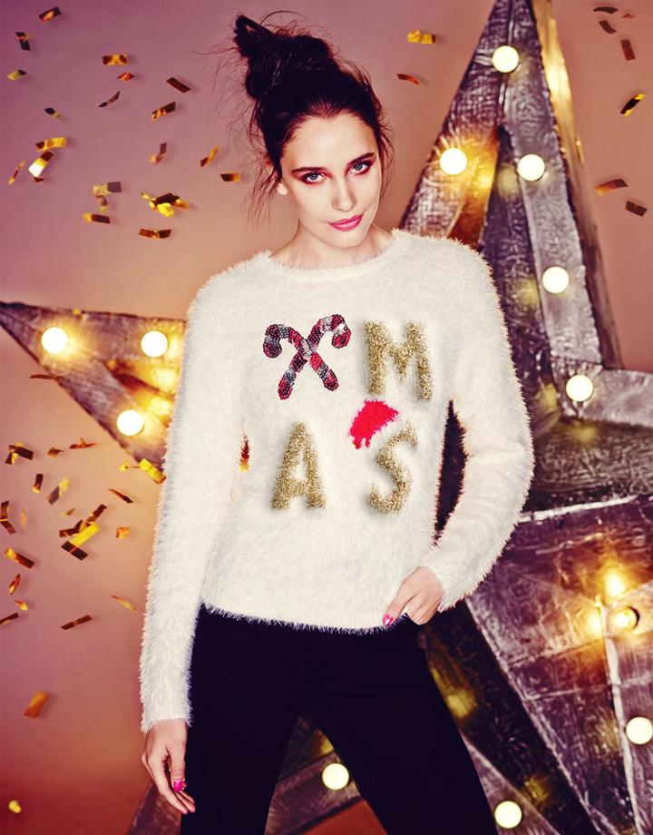 Shein X'mas Letters Embellished Pullover Sweaters