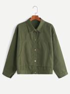 Shein Army Green Button Front Jacket With Pockets