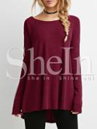 Shein Wine Red Long Sleeve Round Neck T-shirt