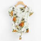 Shein Knot Front Pineapple Print Blouse