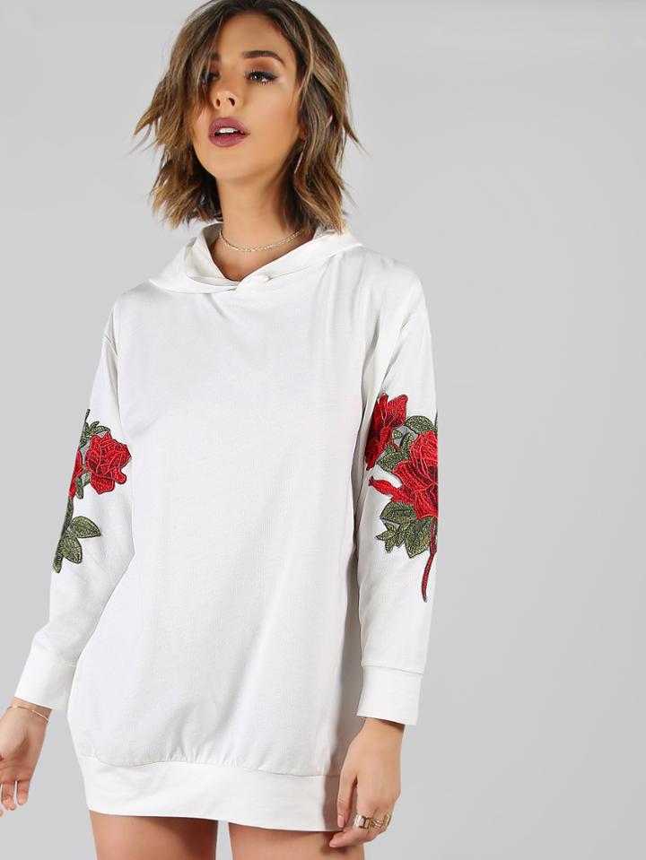 Shein White Drop Shoulder Oversized Hoodie Dress