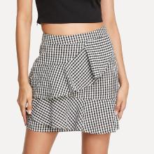 Shein Layered Ruffle Trim Plaid Skirt