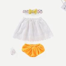 Shein Toddler Girls Contrast Eyelash Lace Detail Bandeau & Shorts & Headband
