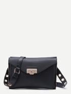 Shein Black Zip Trim Pu Double Sided Envelope Bag With Eyelet Strap