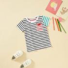 Shein Boys Crab Embroidery Striped Tee