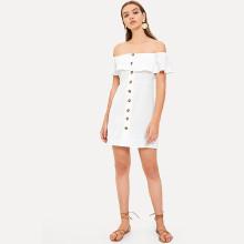Shein Button Up Flounce Bardot Dress