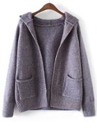 Shein Blue Marled Knit Hooded Sweater Coat With Pockets
