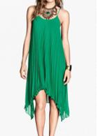 Rosewe Spaghetti Strap Asymmetric Green Chiffon Dress