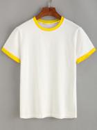 Shein Contrast Trim Plain T-shirt - Yellow
