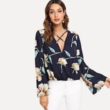 Shein Cross Criss Front Flower Print Wrap Top