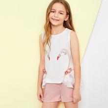 Shein Girls Layered Hem Animal Print Top & Shorts Set