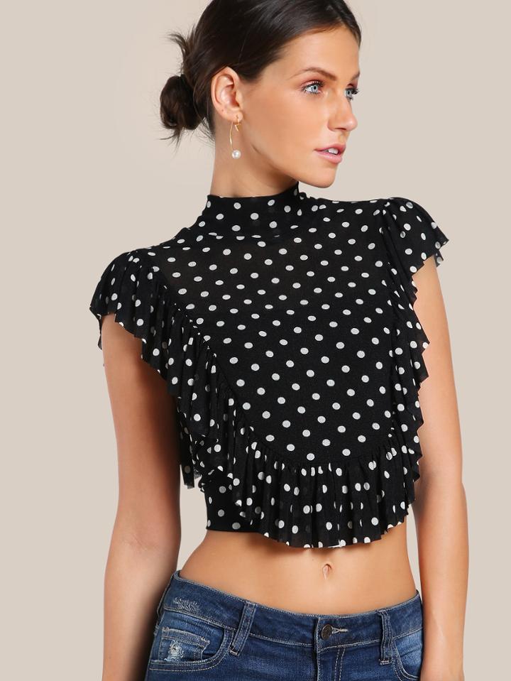 Shein Tie Slit Back Frill Trim Top