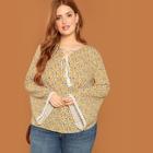 Shein Lace Up V-neck Bell Sleeve Top