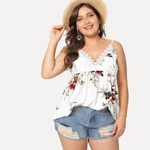 Shein Plus Lace Trim Floral Cami Top