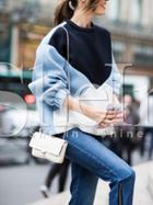 Shein Navy White Long Sleeve Color Block Sweatshirt