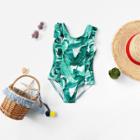 Shein Girls Palm Print Ruffle Swimsuit