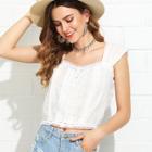 Shein Single Breasted Lace Trim Crop Top