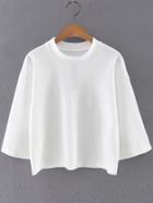 Shein White Round Neck Half Sleeve Ribbed Blouse