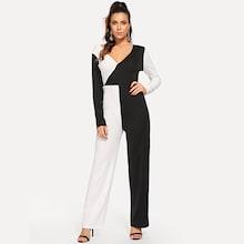 Shein Two-tone Surplice Wrap Jumpsuit