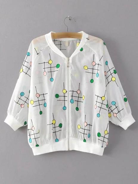 Shein White Lollipop Embroidery Rib-knit Cuff Coat