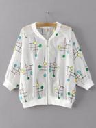 Shein White Lollipop Embroidery Rib-knit Cuff Coat