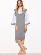 Shein Grey Pinafore Shift Sweater Dress
