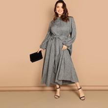 Shein Plus Ruffle Detail Button Belted Dress