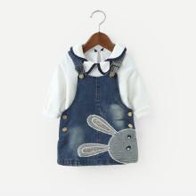 Shein Girls Ringer Blouse With Cartoon Print Denim Overall Dress