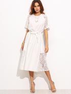 Shein Laser Out Lace Trim Belted Dress