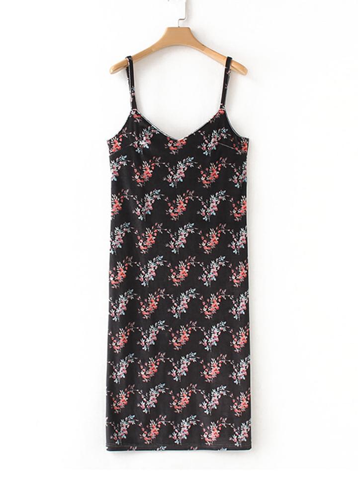 Shein Floral Print Velvet Slip Dress