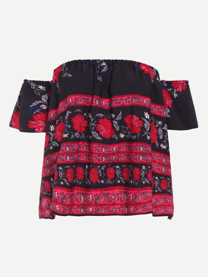 Shein Floral Print Bardot Crop Top